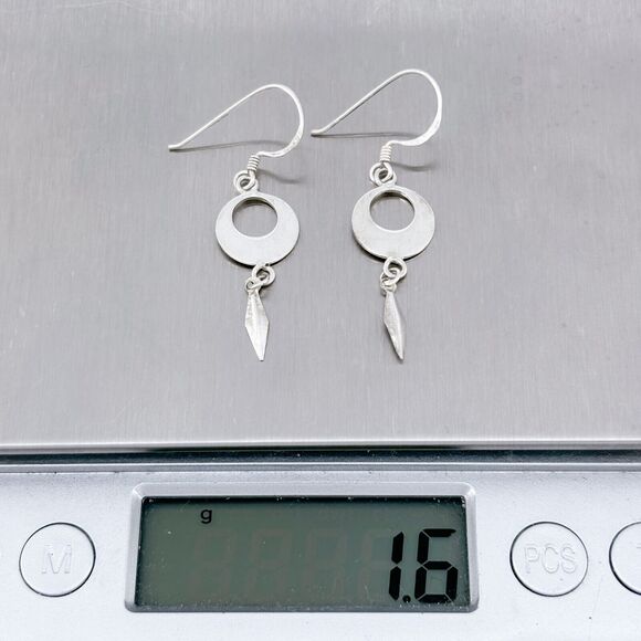 Dangling Circle Spike Earrings | Vintage Sterling Silver 925 - Picture 5 of 6